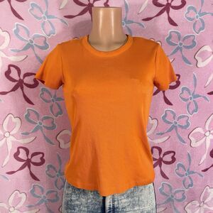 FCT Basics With Love Size Large Juniors Solid Orange Ribbed Short Sleeve